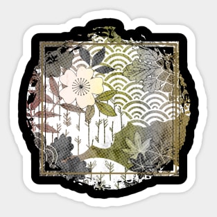 Japanese Design Floral Cherry Blossom Retro Art Earth Colours Streetwear Urban 550 Sticker